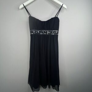 Ruby Rox Y2K Babydoll‎ Mesh Dress Womens L Black Glam Sequins Whimsigoth HOCO